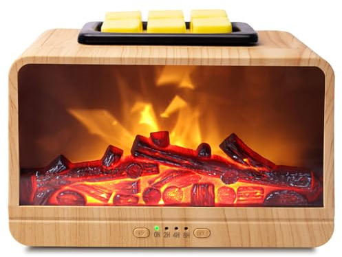 Wax Melt Warmer Electric Melter - Electric Flame Fireplace Wax Burner, Wax Melter for Scented Wax Melts with 4 timer, Flame Light Fragrance Wax Cubes Warmer Gift & Decor for Home Office Studio(Wood)