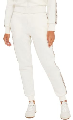GUESS Jogginghose mit seitlichem Logo, mit mittlerer Taille, Bein mit Gummizug am Boden, reguläre Passform. und elastischer Bund aus Punktemailand-Stoff mit B., cremefarben, XS