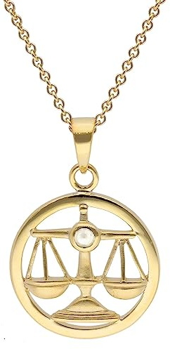trendor Sternzeichen Waage Gold 333 mit Opal + vergoldete Kette modischer Tierkreiszeichen Anhänger für Damen, zauberhafte Geschenkidee 15560-10-38 38 cm