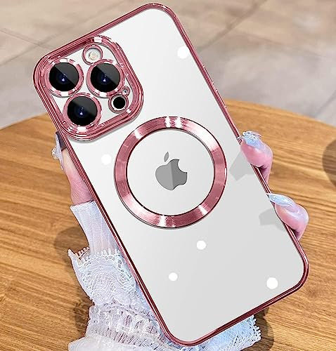 vomubao Cover per iPhone 14 Pro Max Magnetica Custodia Compatibile con MagSafe, Anti-Scratch Trasparente Custodia Telefono Magnetico per iPhone 14 Pro Max con Protezione Fotocamera-Rosa