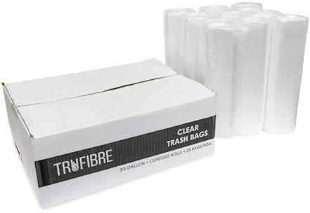 TruFibre Lot de 250 sacs poubelle transparents très résistants de 100 litres en plastique pour petites entreprises, maison, bureau, recyclage