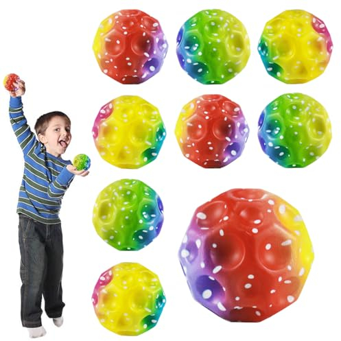 Cragmut 9 Stück Astro Jump Ball Set, Moon Galaxy Ball Spaceballs Super High, Rainbow Springball Gummiball, Jumping Ball for Kids, Mini Bouncing Ball Toy, für Party Gift Mondball Bouncy Balls for Kids