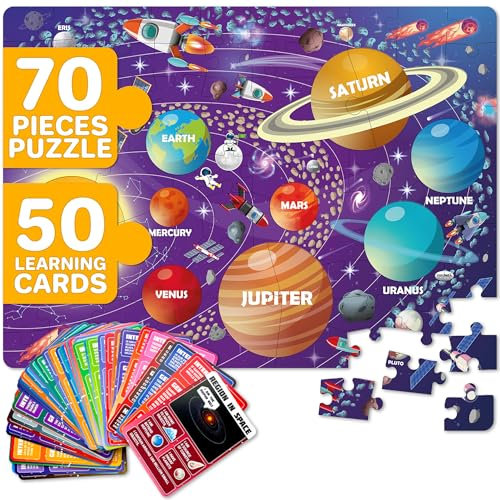 QUOKKA Giant Puzzles For 3 4 Year Olds - 90x60 cm 70pc SPACE Shaped Jigsaw Puzzles For Kids - Large Floor Educational Jigsaw Toys for 3 5 Year Olds - Solar System Planet Game Gift For Boys and Girls