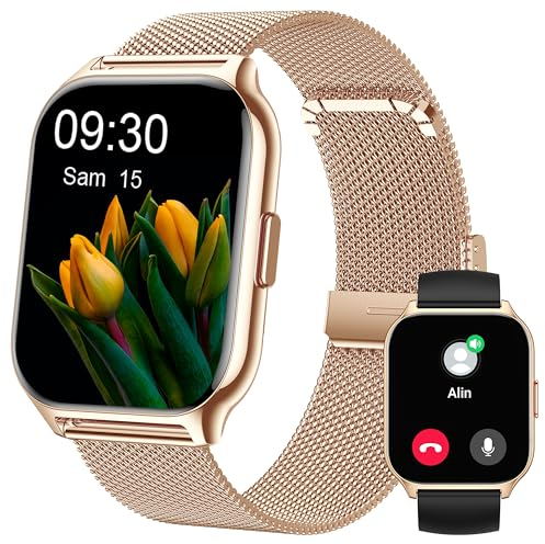 Popglory Smartwatch, Uomo Donna Effettua/Risposta Chiamate Orologio, 100+ Modalità Sportive Fitness, SpO2/Pressione Sanguigna/Sonno Monitor, 24H Cardiofrequenzimetro, Compatibile con iOS/Android