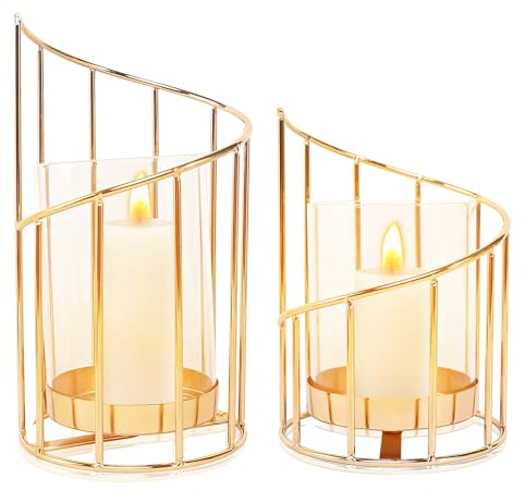 Windlicht Kerzenständer Gold Kerzenhalter Modern Windlichter Tischdeko Outdoor Wohnzimmer Badezimmer Garten Windlicht Outdoor Kerzenständer für Draußen und Drinnen Partys Hochzeit