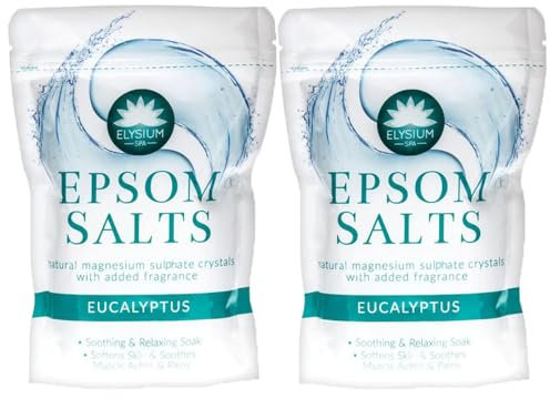 Elysium Spa Epsom Salts Eucalyptus 450g Pack of 2 Body Detox Bath Soak Relaxing Sleep Promoting Rest Musle Pain Ache Relief Mineral Magnesium Crystals with Welari Thank You Card | (2pack) (900g)