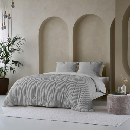 Zelesta Groovebed Steppdecke Waschbar Steppdecke ohne Bezug, warme Winter- und Sommerdecke für 4 Jahreszeiten, Fluffy (Grau, 200 x 200 cm)