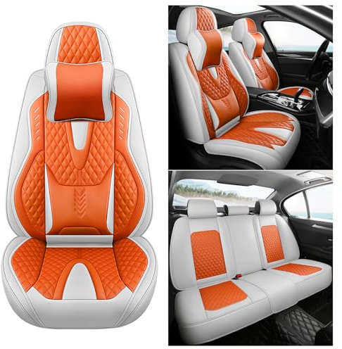 nenyan Autositzbezüge Komplett Set Universal in Premium Design | Schonbezüge für die Vordersitze & Rückbank | Auto Sitzbezüge Airbag Geeignet | Wasserdicht Sitzbezug - Orange