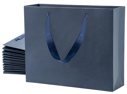 SEECGOO Königsblaue Geschenktüten mit Griffen, 12 Stück Papiergeschenktüten Mittlere Größe, Wiederverwendbare Einkaufstaschen für Geburtstag, Weihnachten, Hochzeiten, Kleines Geschäft, 27 x 8 x 22 cm