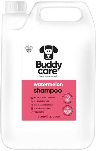Watermelon Dog Shampoo by Buddycare | For Smelly Dogs, Nourishing for Itchy & Dry Skin | Vegan & Curelty Free Dog Shampoo | Aloe Vera and Pro-vitamin B5 | 5L