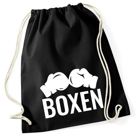 Huuraa Turnbeutel Boxen Boxhandschuhe Geschenk | Sportbeutel 12 Liter Black Baumwolle Schwarzer Rucksack Geschenkidee Unisex Beutel mit Kordelzug Baumwollbeutel
