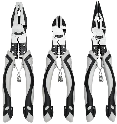 3 PCS Pliers Set, Wire Stripper Crimper Cutter, Long Nose Pliers, Diagonal Cutters for Basic Repair