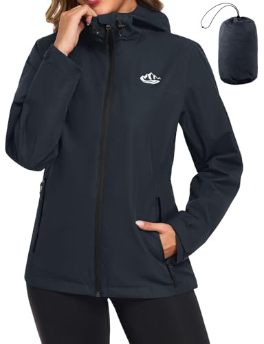 CMTOP Chubasquero Mujer Impermeable Ligero Plegable, Transpirable Deportiva Chaqueta Impermeable Mujer con Capucha, Exteriores Cortavientos Abrigo de Lluvia con Bolsillo