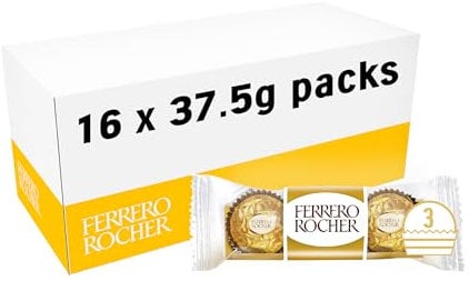 Ferrero Rocher Pralines, Bulk Chocolate Party Box, Birthdays, Gifting, Celebrations, Hazelnut Covered in Milk Chocolate and Nuts, Box of 16 x 3 (48pcs)