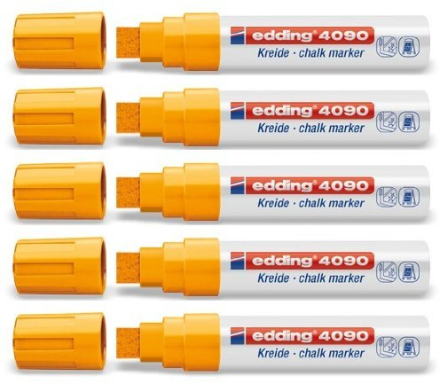 5er Sparpack Fenster/Kreidemarker edding 4090 diverse Faben zur Auswahl (Neon Sortierung) (5er Set, neon orange)