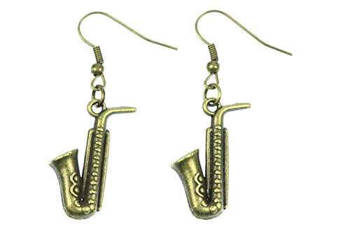 Miniblings Saxofon Ohrringe Hänger Saxophon Musik Sax Instrument Jazz Bronze - Handmade Modeschmuck I Ohrhänger Ohrschmuck in bronze