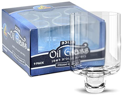 Ner Mitzvah Hanukkah Menorah Glass Oil Cups â€“ Elegant Holders for Oil for Shabbos and Chanukah â€“ Durable Quality, Long-Lasting - (9 Pack)