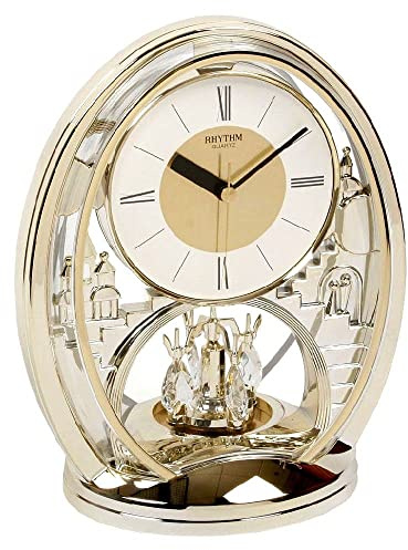 Rhythm Gilt Anniversary Clock Pendulum Mantel Roman Numerals Quartz Decoration
