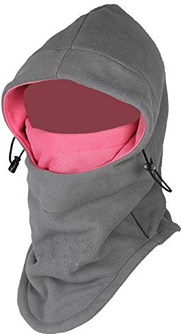 Purjoy Warm Fleece Balaclava Hood Police Swat Ski Bike Wind Stopper Full Face Mask Hats Neck Warmer Outdoor Winter Sports Snowboarding Cap(Grey+Rose)