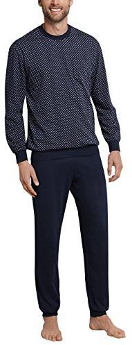 Schiesser Herren Schlafanzug Lang Mit Bündchen - Nightwear Pyjamaset, Dunkelblau_159620, 52 EU