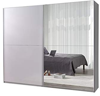 mb-moebel Kleiderschrank Schrank Garderobe Zweitürenschrank Schwebetürenschrank Schwebetüren 2-Türig Schlafzimmerschrank 244cm Maxi (Maxi 28 (Spiegel + Weiß Hochglanz))