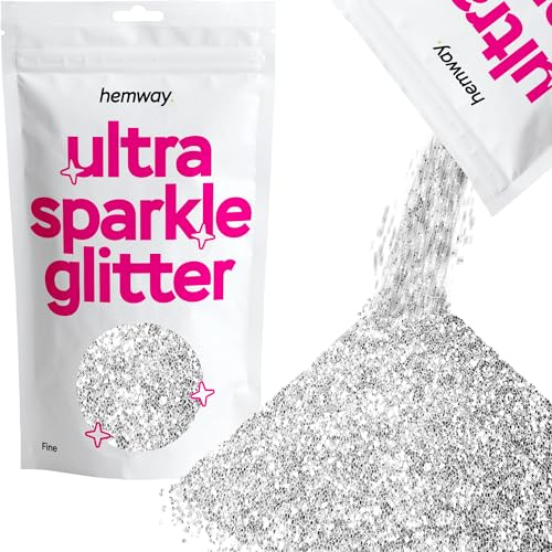 Hemway Ultra Sparkle Glitter - Silver | Fine Metallic Flakes for Resin & Epoxy Crafts | Supplies for Tumblers, Festival, Hair, Face, Body, Eye & Nail Art Decoration | 100 g