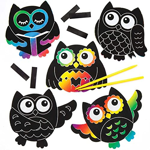 Baker Ross Kratzbild-Magnete „Eule“ für Kinder – perfekt für kreative Bastelarbeiten (10 Stück)