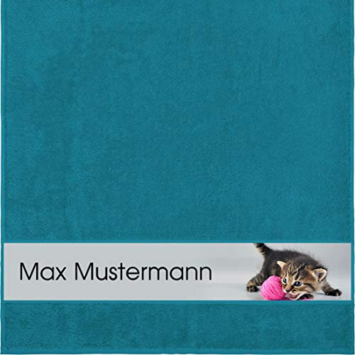 Manutextur Duschtuch mit Namen - personalisiert - Motiv Tiere - Katze - viele Farben & Motive - Dusch-Handtuch - Petrol - Größe 70x140 cm - persönliches Geschenk mit Wunsch-Motiv und Wunsch-Name