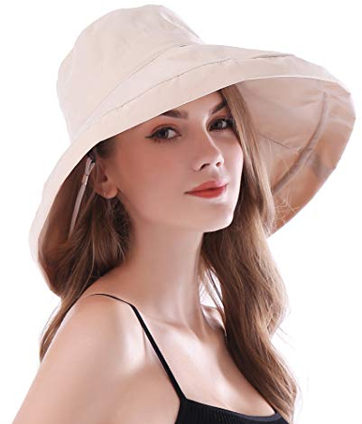 Damen Faltbarer Leichter Sommerhut mit Breite Krempe UV Schutz Sonnenschutz Fischerhut Reisen Sonnenhut mit Kinnband Elegant UPF 50+ Sommer Hut Strandhut Gartenhut Anglerhut