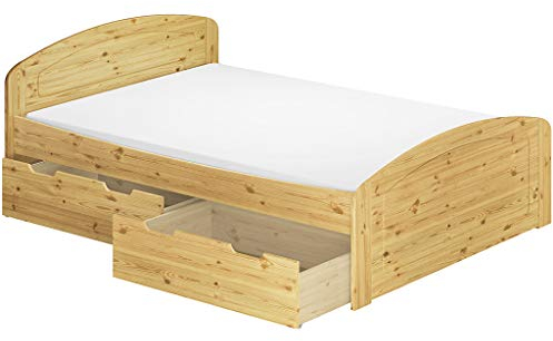 Erst-Holz Funktionsbett Kiefer massiv in Überlänge 140x220 Holzbett mit wählbarem Zubehör V-60.50-14-220, Ausstattung:Rollrost und Matratze inkl.