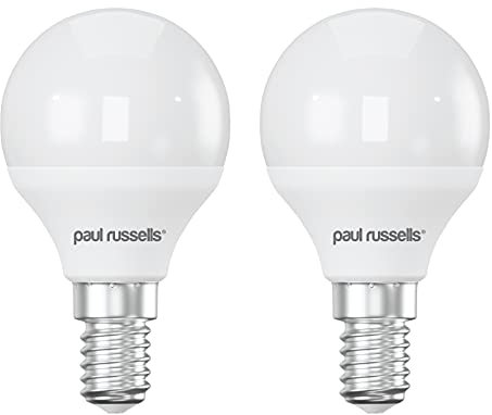 Paul Russells LED Light Small Edison Screw E14, 40w Equivalent, 4.9W 470Lumens LED Bulbs, 4000K Natural Cool White, Mini Globe Frosted G45 SES Golf Ball Energy Saving (Not Dimmable) Lightbulbs,2 Packs