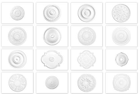 HEXIM Perfect Stuckrosette aus PU hartschaum - Deckenrosette weiß, Zierelement, Stuck (B3121, Ø 80cm) Wanddekoobjekt Innendekoration Dekor rund