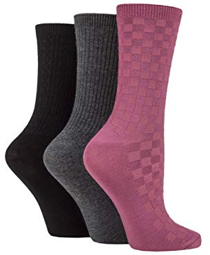 SockShop Ladies Plain Patterned and Striped Bamboo Socks Pack of 3 (Black/Grey/Damson Textured, 4-8)