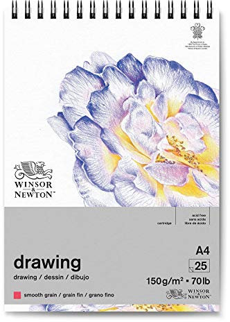 Winsor & Newton 6691002 Zeichenpapier im Spiralblock - 25 Blatt DIN A4, 150g/m², feine Körnung, natürliches Weiß, säurefrei, archivierbare Qualität, Alterungsbeständig für Fineliner, Tusche, Buntstift