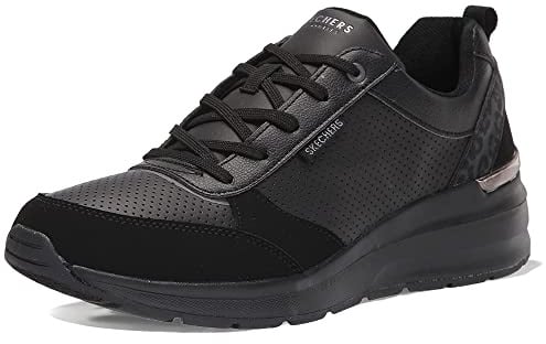 Skechers Billion Subtle Spots, Scarpe da ginnastica basse Donna, Black Duraleather Black Leopard Trim, 37.5 EU