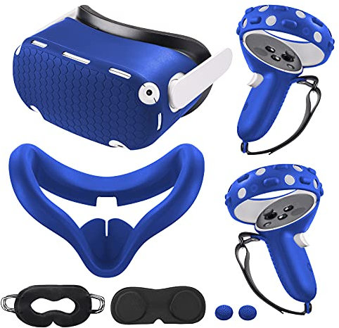 Compatible with Oculus Quest 2 Accessories, VR Silicone face Cover, VR Shell Cover,Compatible with Quest 2 Touch Controller Grip Cover,Protective Lens Cover,Disposable Eye Cover