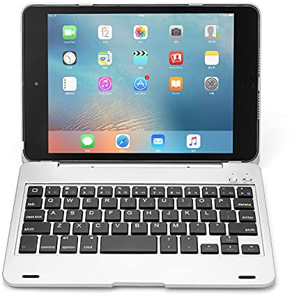 QYiD Étui clavier pour iPad Mini 5 / Mini 4, clavier Bluetooth avec 130 ° Smart Folio Coque arrière rigide, ultra fin, fonction de mise en veille automatique pour iPad Mini 5 / iPad Mini 4 - Argenté