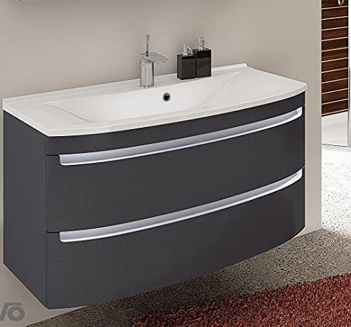 NAKA MRS Group Badmöbel Set Dynamic Plus 90 cm LED GRAU MATT GRIFLOS (Waschbeckenunterschrank Waschbecken)