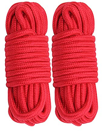 Cosymate Cuerda de algodón suave para atar cuerda de algodón grueso multiusos para atar nudos trenzados, 8 mm de diámetro, 5 m de largo, paquete de 2, rojo