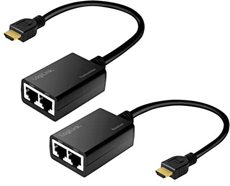 LogiLink HD0021 - Set prolunga HDMI Full HD (via LAN), 30 m (1920 x 1080/60 Hz), per estendere i segnali HDMI tramite cavo di rete