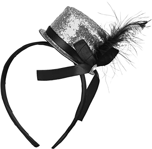 Balinco PARTYHUT, 20er Jahre Haarspangen Zylinder Kostüm Damen & Herren, Glitzer Top, Silvester, Karneval, Fasching, Fastnacht, Partyoutfit Accessoires, Gold, Rot, Schwarz, Silber (Silber)