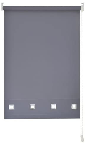 Square Eyelet Windows Roller Blinds Polyester Fabric, Easy Fit Trimmable, Home, Office, Blind with Metal Tube and Child Safe Fittings (Width 90cm x Length 165cm, Light Filtering Shade, Dark Grey)