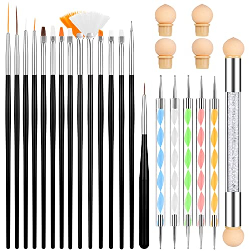 Kiiwah 25 Pièces Pinceaux à Nail Art Ongles, Kit Complet de Pinceaux Gel Précision en Acrylique et Pinceaux Dégradeurs Dotingtool Pour Décoration des Ongles et Usage Professionnel Manucure