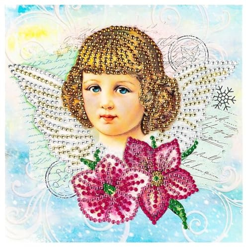 Ideen mit Herz Diamond-Painting-Grußkarte | Strass-Edition | 16 x 16 cm | 370 g/m² | inkl. Steine, Umschlag & Werkzeug (Nostalgischer Engel)