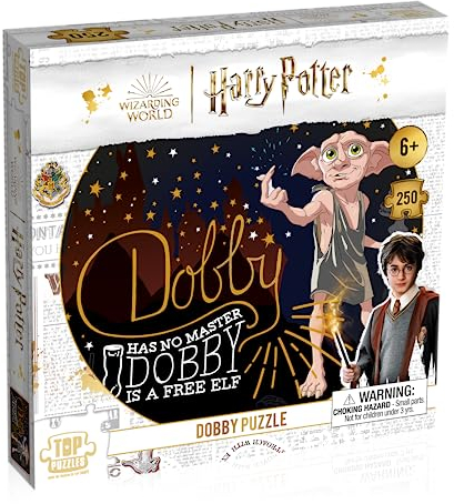 Winning Moves Harry Potter Dobby 250 Piece Jigsaw Puzzle Game English Edition Age 6+, Dobby is pictures with a selection of quotes including Dobby is a free elf, gift and toy for Ages 6 plus