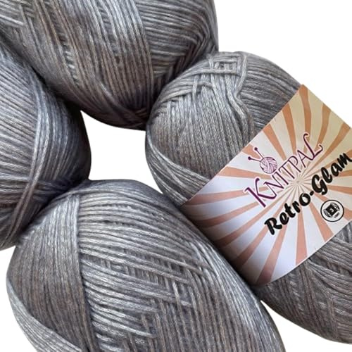 Retro-Glam Metallic Sparkle Garn, glänzend, weich, glänzend zum Stricken und Häkeln, Großgröße 4 Knäuel, 400 g, 3 DK Gewicht (schimmerndes Silber)
