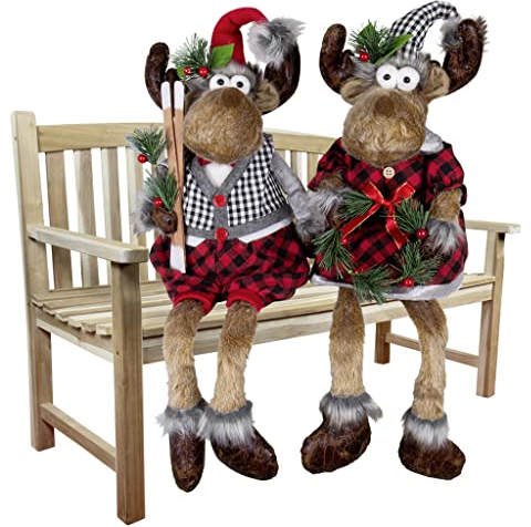 Christmas Paradise Sitzender Deko-Figur Weihnachtlicher Elch 30cm (63cm) im 2er Set Rentier Kantenhocker 2 Designs, 45129, Mehrfarbig