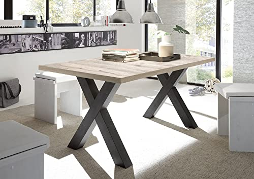 58 aufm Kessel Esstisch ausziehbar Eike 7 140 x 90 x 75 Esszimmertisch Schwarzstahl/Sandeiche 13438-140