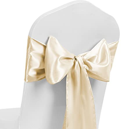 Pack of 10 Satin Chair Sash WIDER FULLER BOWS Chair Sashes Bow Back Tie Ribbon Wedding Banquet Decoration (Ivory)