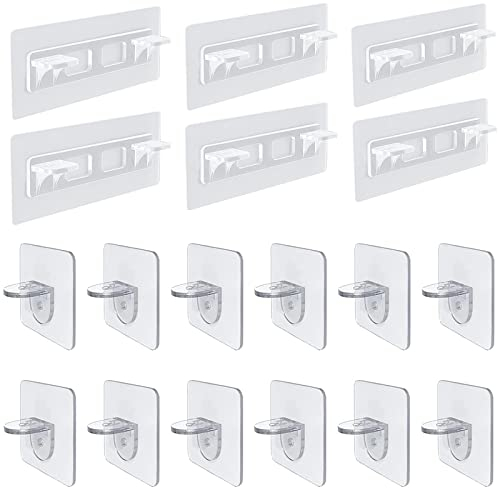 CTDMJ 18Pcs Self Adhesive Shelves Clips Transparent Adhesive Pegs Punch Free Shelf Brackets Acrylic Shelf Support Pegs Shelf Supports Without Drilling for Wardrobe Cabinet Furniture(6x6cm/5 * 12)
